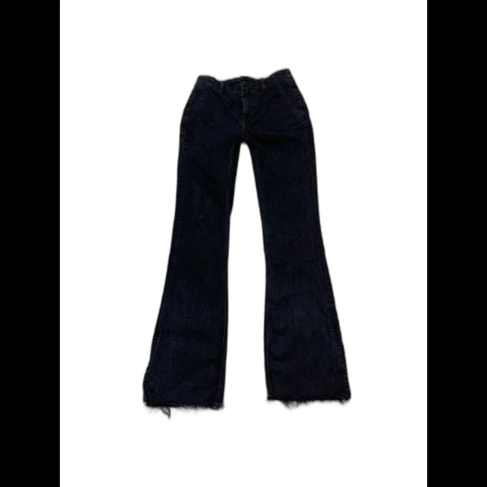 Free People We The Free High-Rise Utility Flare Side Slit Raw Hem Black 28 - Picture 2 of 10